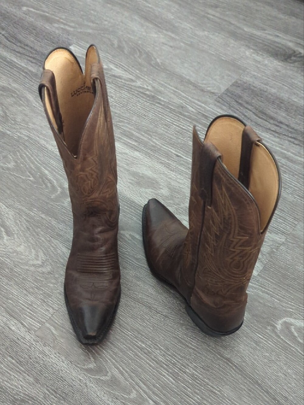 Lucchese Brown Embroidered Cowboy Boots - Picture 3 of 3